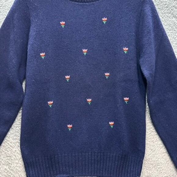 Jantzen‎ Vintage NWT Blue Pullover Women's Medium Embroidered Flowers Wool Blend - Picture 8 of 10